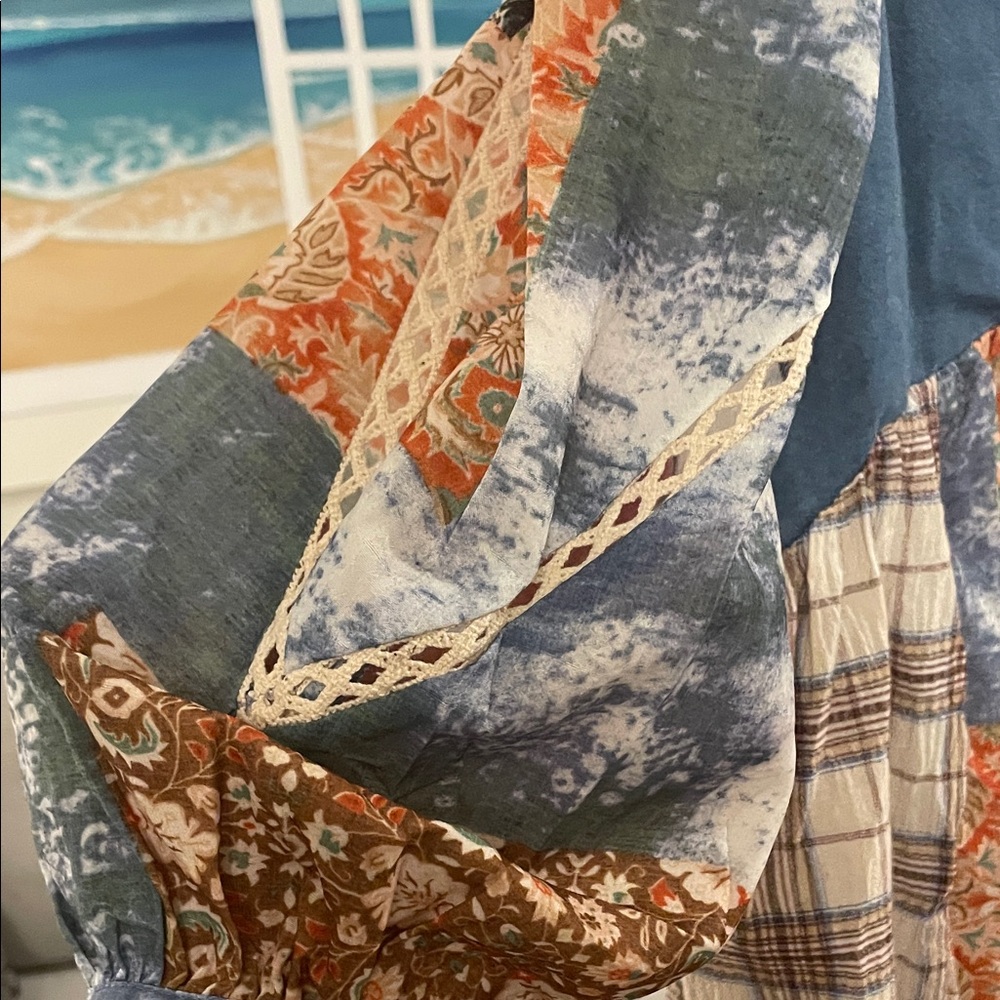 Colorful Patchwork Blouse with Denim Detail - Picture 6 of 6